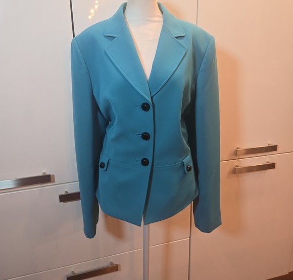 Tahari Womens Green Blue Peplum Blazer Jacket Size 14 - Picture 1 of 8